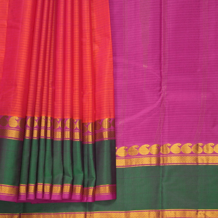Hayagrivas Handloom Orangish-Pink Kanjivaram Silk Saree with Mayilkazhuthu Border KBF838H2-1