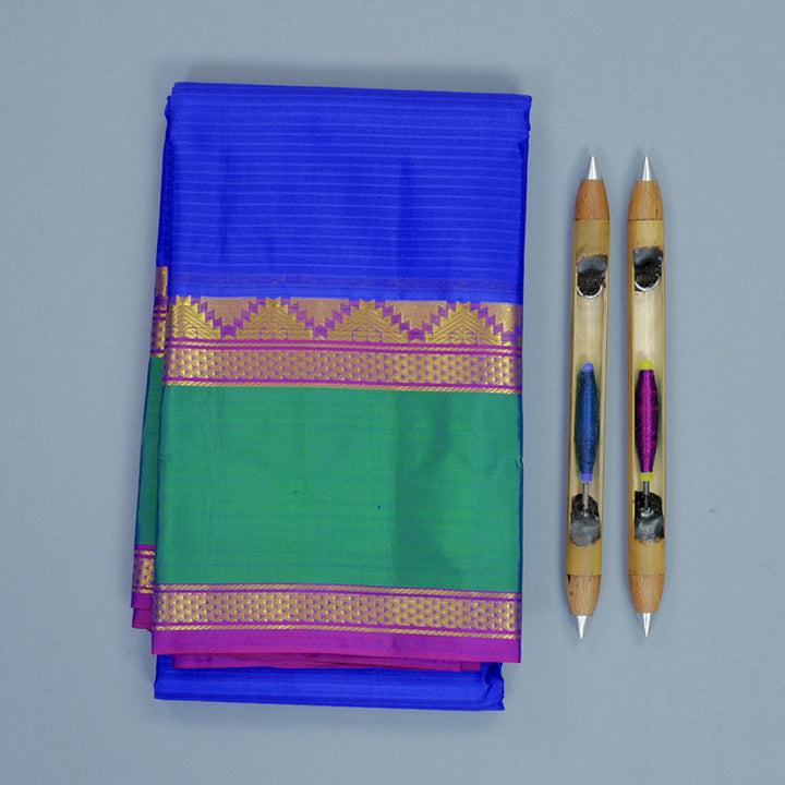 Hayagrivas Handloom Royal Blue Kanjivaram Silk Saree with Aqua Green Border KBF838H2-13