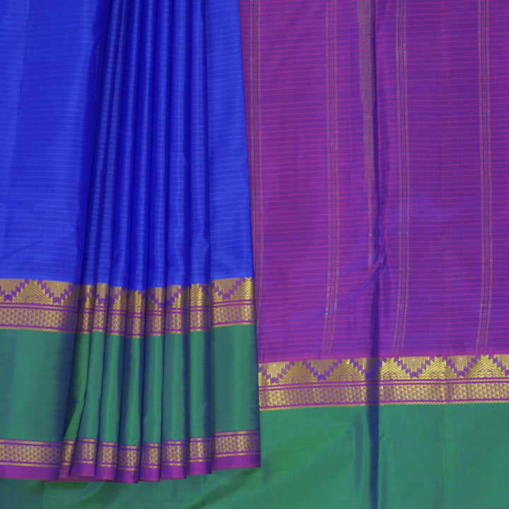 Hayagrivas Handloom Royal Blue Kanjivaram Silk Saree with Aqua Green Border KBF838H2-13