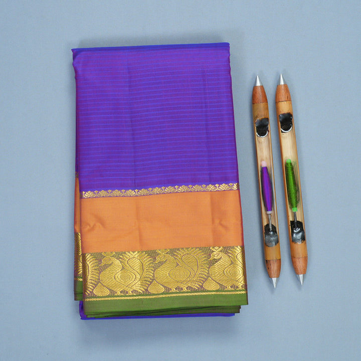 Hayagrivas Handloom Purple Kanjivaram Silk Saree with Orange &amp; Manthalir Border KBF838H2-2