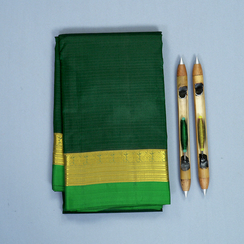 Hayagrivas Handloom Bottle Green Kanjivaram Silk Saree with Parrot Green Border KBF838H2-5