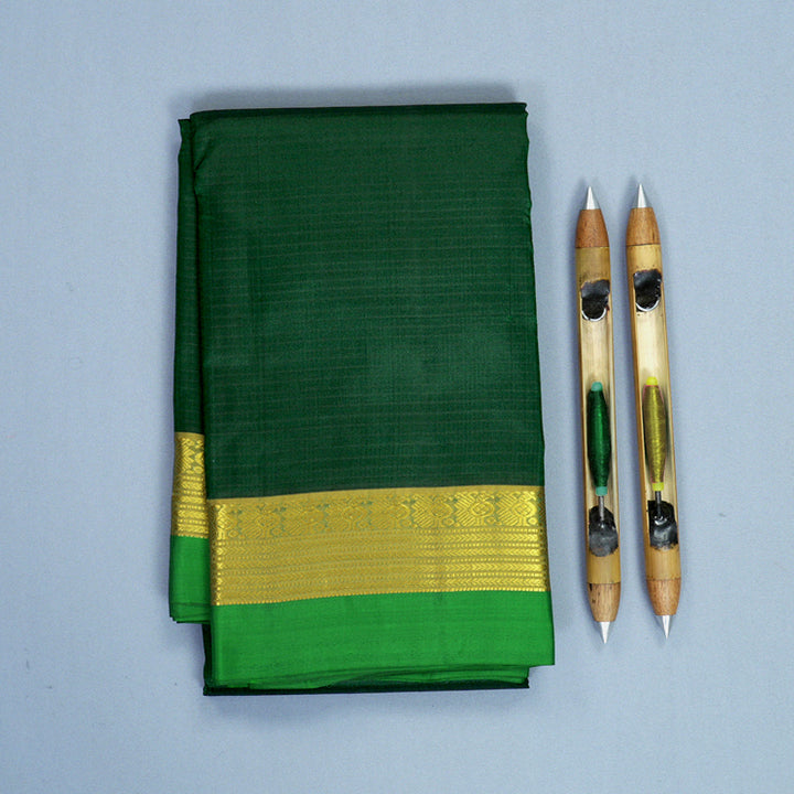 Hayagrivas Handloom Bottle Green Kanjivaram Silk Saree with Parrot Green Border KBF838H2-5