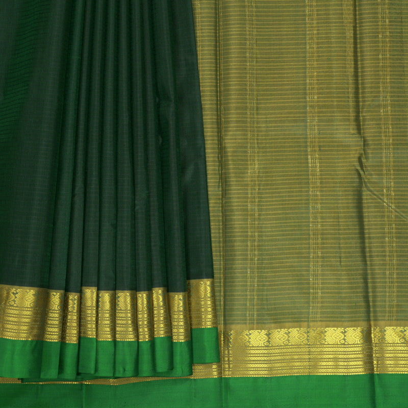 Hayagrivas Handloom Bottle Green Kanjivaram Silk Saree with Parrot Green Border KBF838H2-5