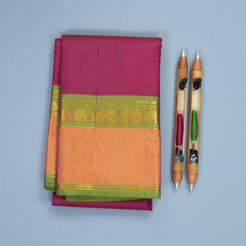 Hayagrivas Handloom Magenta Kanjivaram Silk Saree with Orange Border KBF838H2-6