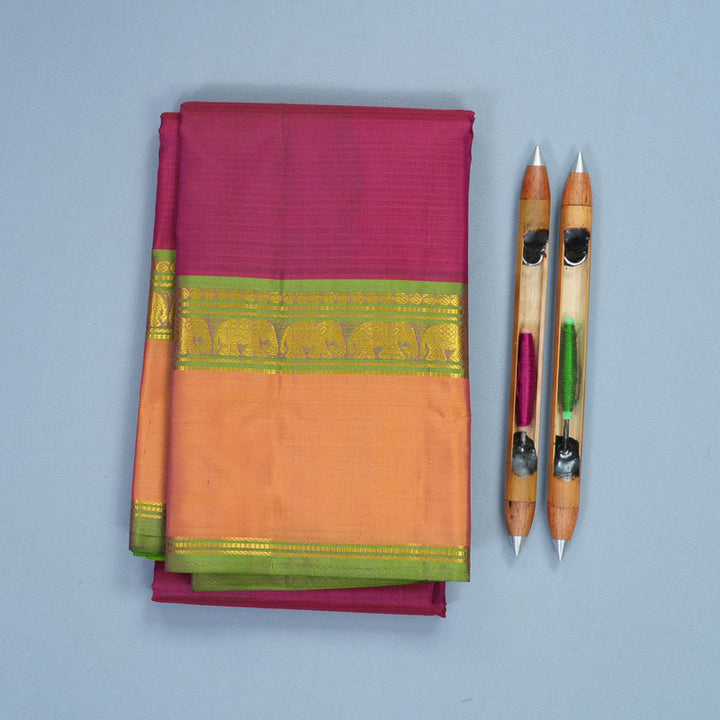 Hayagrivas Handloom Magenta Kanjivaram Silk Saree with Orange Border KBF838H2-6
