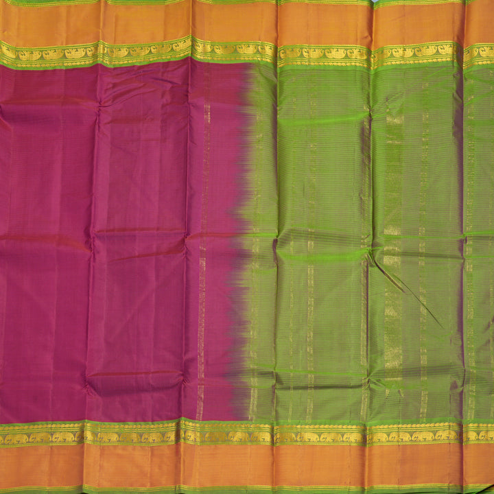 Hayagrivas Handloom Magenta Kanjivaram Silk Saree with Orange Border KBF838H2-6