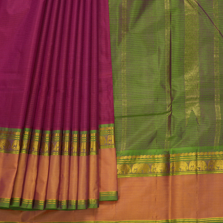 Hayagrivas Handloom Magenta Kanjivaram Silk Saree with Orange Border KBF838H2-6
