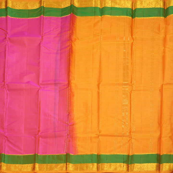 Hayagrivas Handloom Pink Kanjivaram Silk Saree with Green &amp; Orange Border KBF838H2-7