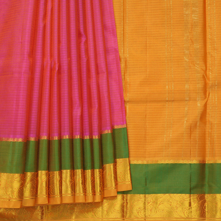 Hayagrivas Handloom Pink Kanjivaram Silk Saree with Green &amp; Orange Border KBF838H2-7