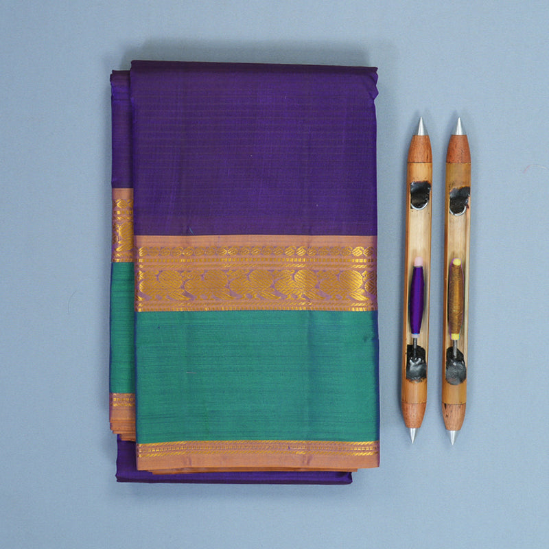 Hayagrivas Handloom Purple Kanjivaram Silk Saree with Aqua Green Border KBF838H2-9