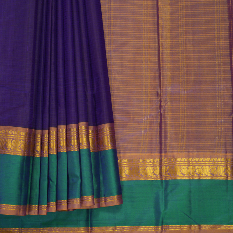 Hayagrivas Handloom Purple Kanjivaram Silk Saree with Aqua Green Border KBF838H2-9