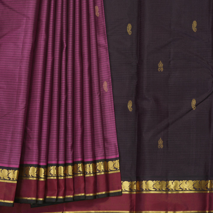 Hayagrivas Handloom Wine Purple Kanjivaram Silk Saree with Maroon Border KBF838H3-3