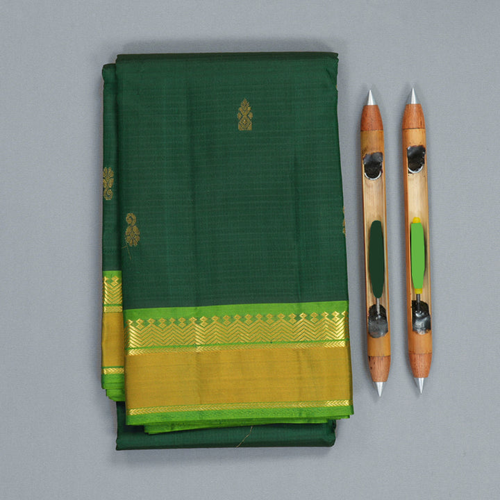 Hayagrivas Handloom Bottle Green Kanjivaram Silk Saree with Leaf Green Border KBF838H3-5