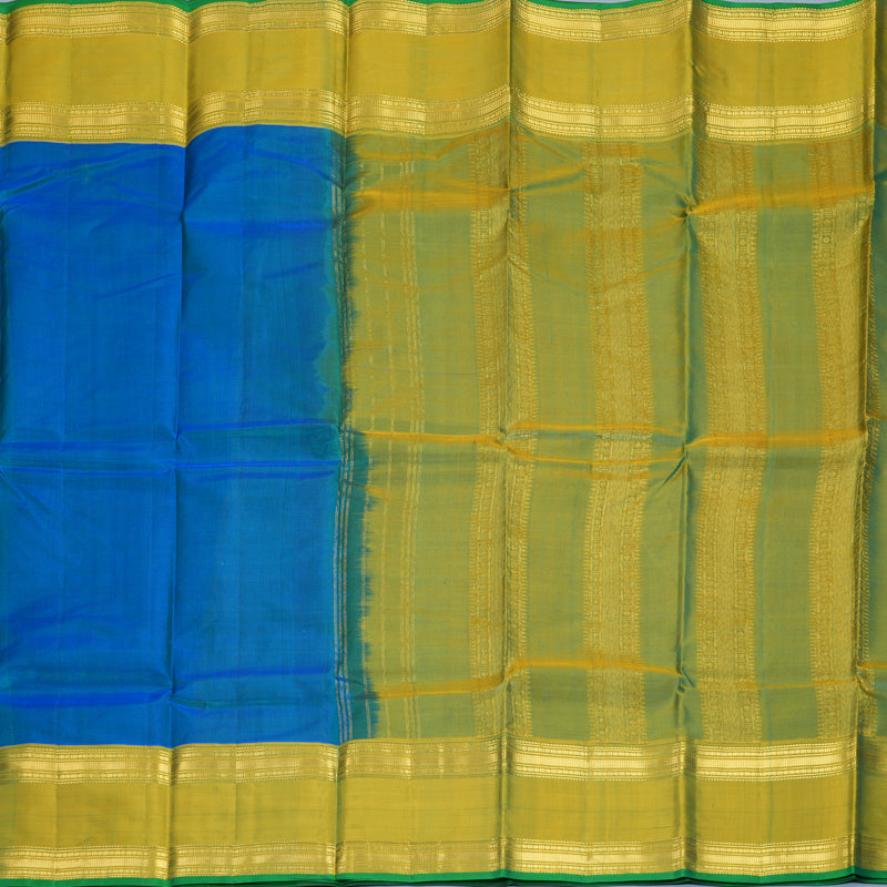 Hayagrivas Handloom Sky Blue Kanjivaram Silk Saree with Leaf Green Border KBF838H5-1