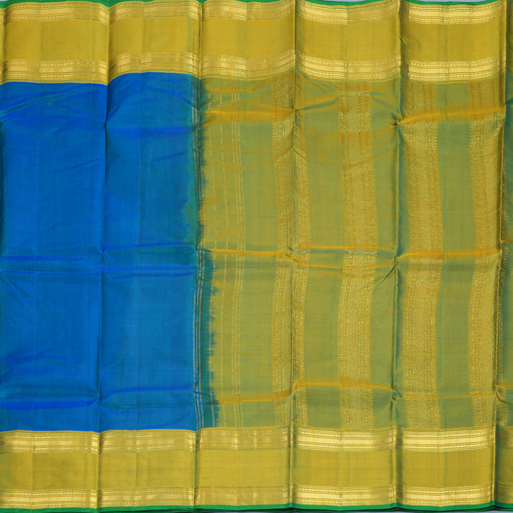 Hayagrivas Handloom Sky Blue Kanjivaram Silk Saree with Leaf Green Border KBF838H5-1
