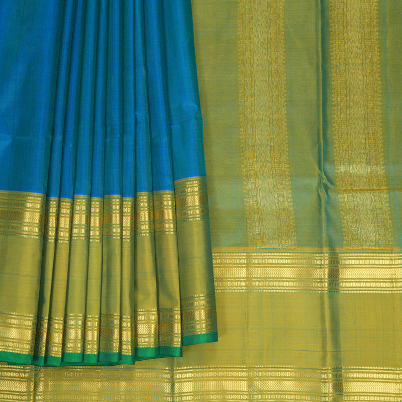 Hayagrivas Handloom Sky Blue Kanjivaram Silk Saree with Leaf Green Border KBF838H5-1