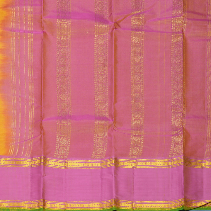 Hayagrivas Handloom Mustard Yellow Kanjivaram Silk Saree with Pink Border KBF838H5-3