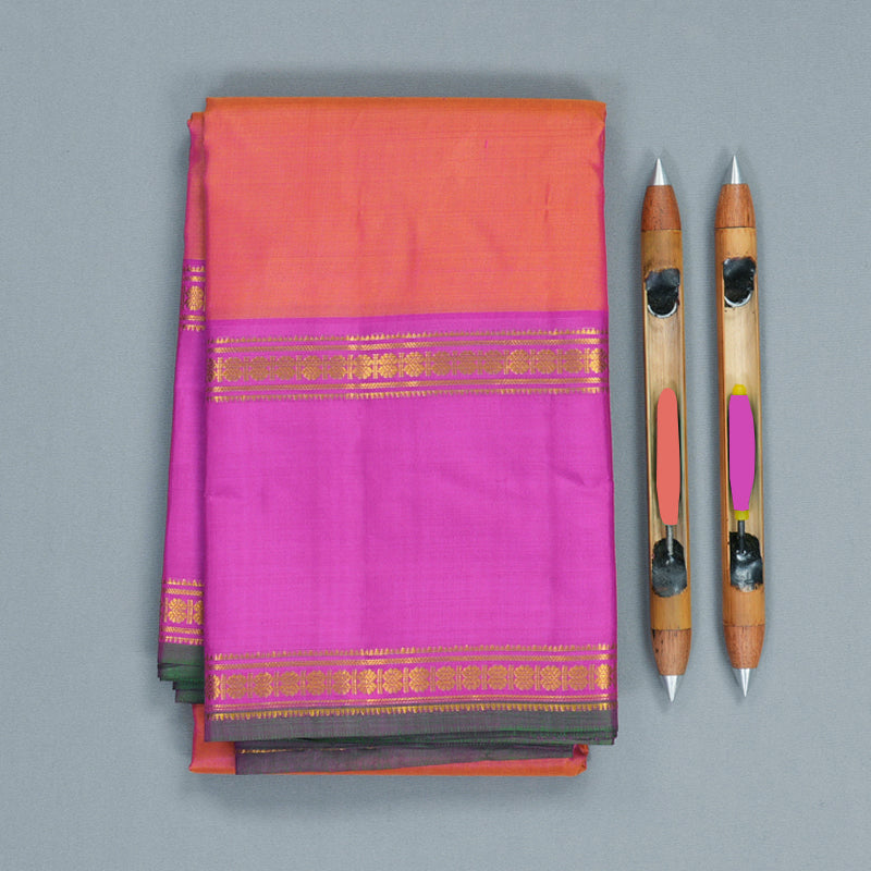 Hayagrivas Handloom Orangish-Pink Kanjivaram Silk Saree with Magenta-Pink Border KBF838H5-4
