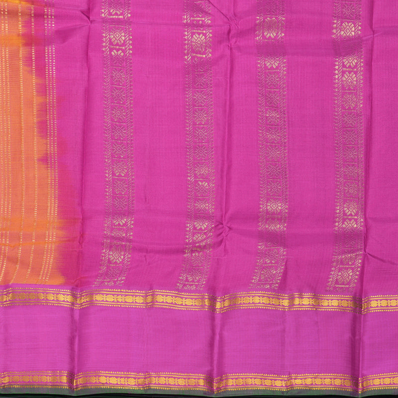 Hayagrivas Handloom Orangish-Pink Kanjivaram Silk Saree with Magenta-Pink Border KBF838H5-4