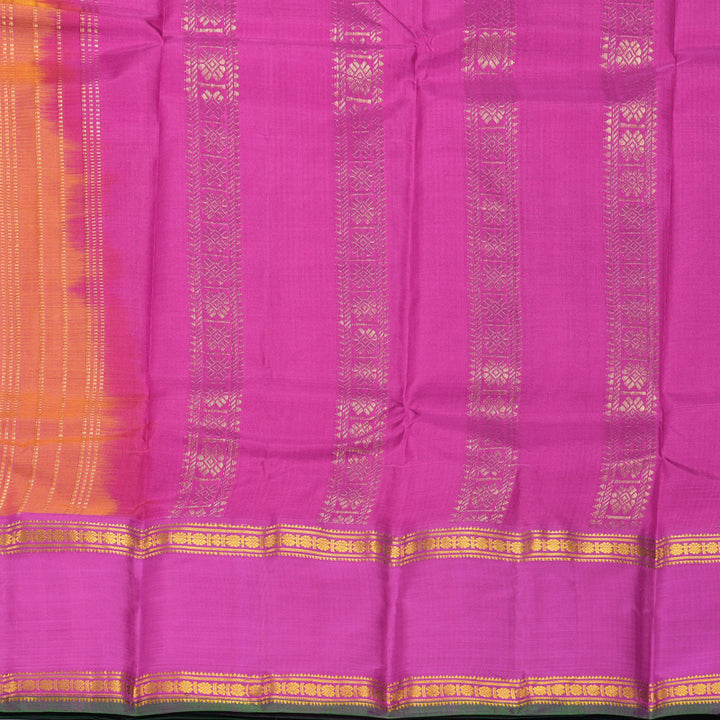 Hayagrivas Handloom Orangish-Pink Kanjivaram Silk Saree with Magenta-Pink Border KBF838H5-4