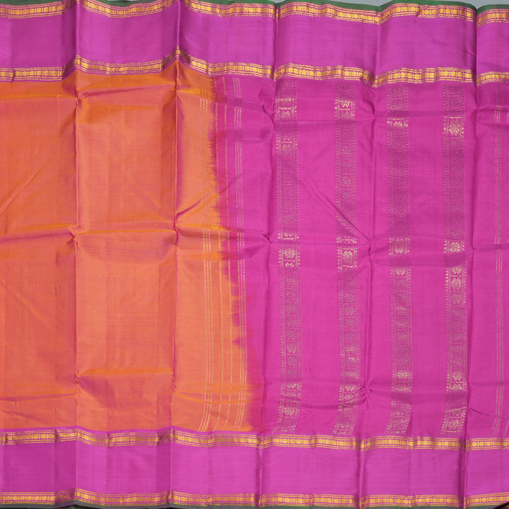 Hayagrivas Handloom Orangish-Pink Kanjivaram Silk Saree with Magenta-Pink Border KBF838H5-4