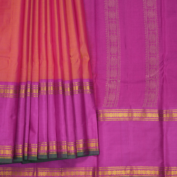 Hayagrivas Handloom Orangish-Pink Kanjivaram Silk Saree with Magenta-Pink Border KBF838H5-4