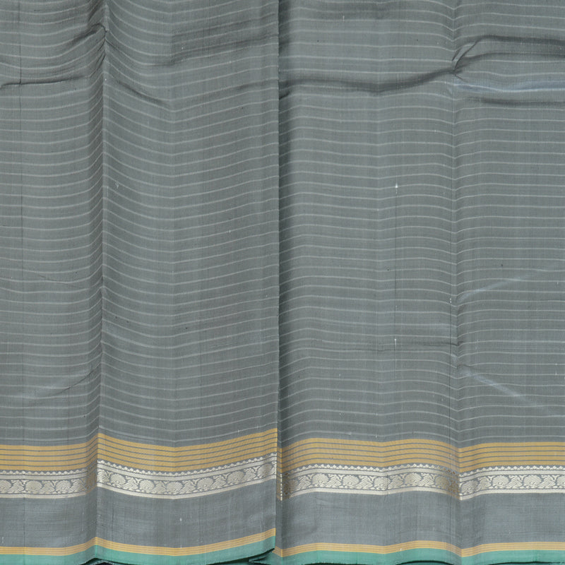 Hayagrivas Handloom White Kanjivaram Silk Saree with Grey Border KBF839H2-1