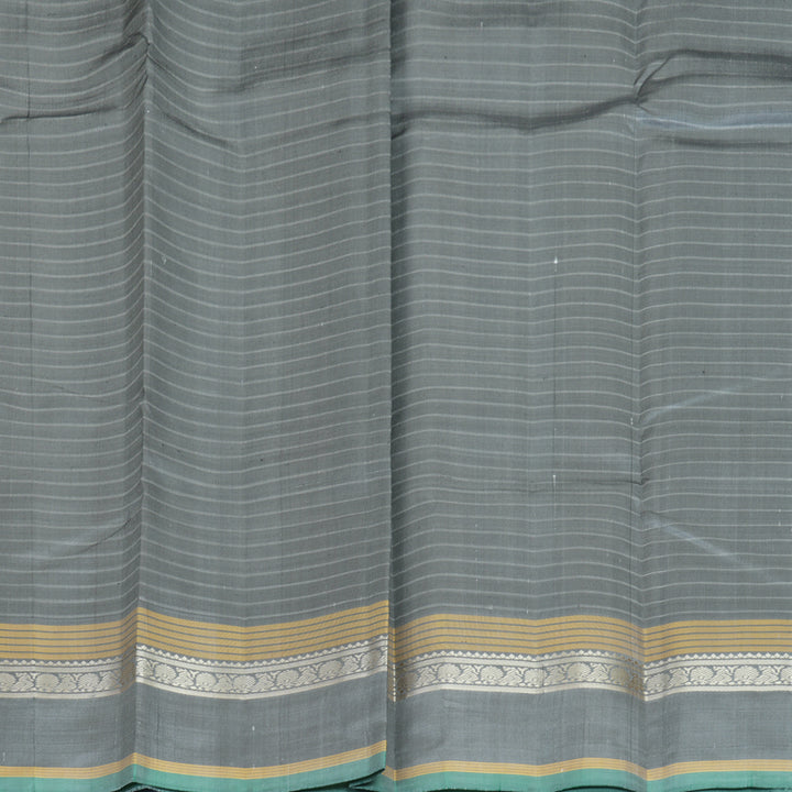 Hayagrivas Handloom White Kanjivaram Silk Saree with Grey Border KBF839H2-1