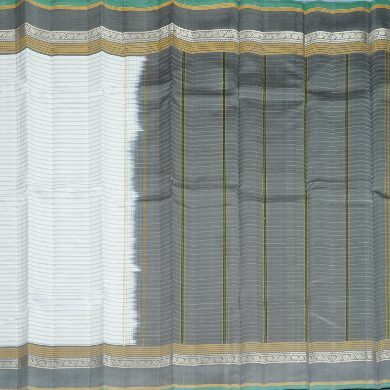 Hayagrivas Handloom White Kanjivaram Silk Saree with Grey Border KBF839H2-1