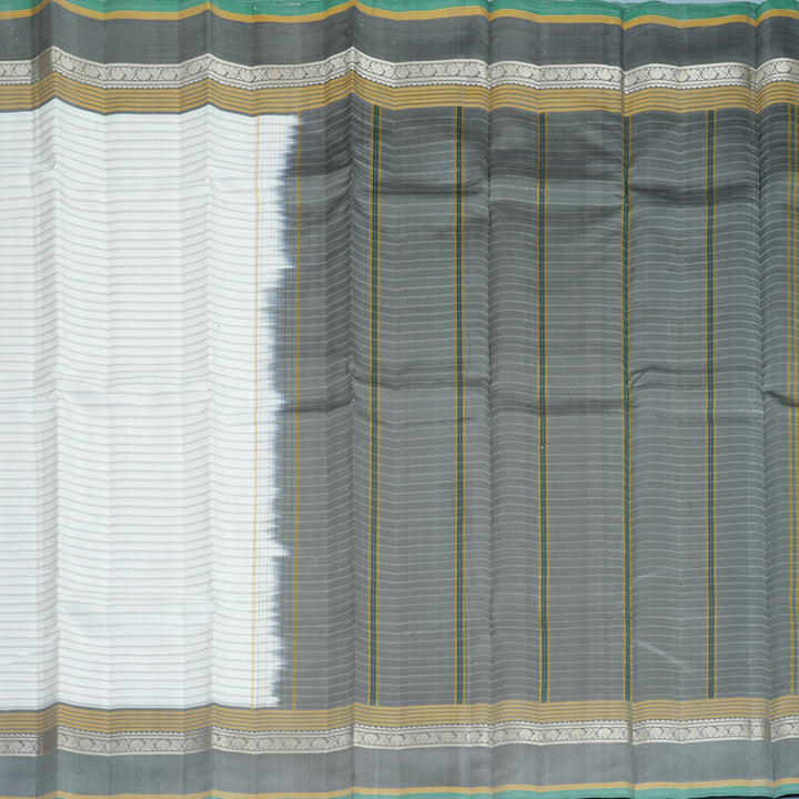 Hayagrivas Handloom White Kanjivaram Silk Saree with Grey Border KBF839H2-1