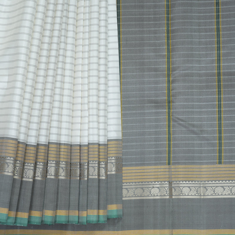 Hayagrivas Handloom White Kanjivaram Silk Saree with Grey Border KBF839H2-1