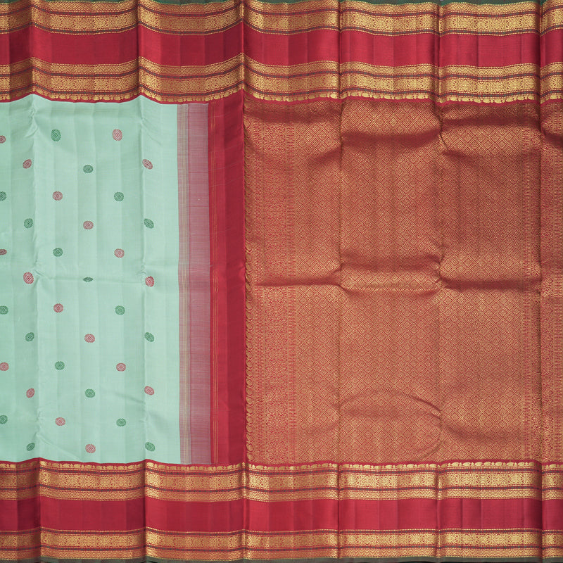 Hayagrivas Handloom Pastel Green Kanjivaram Silk Saree with Red Border KBF840H10-1