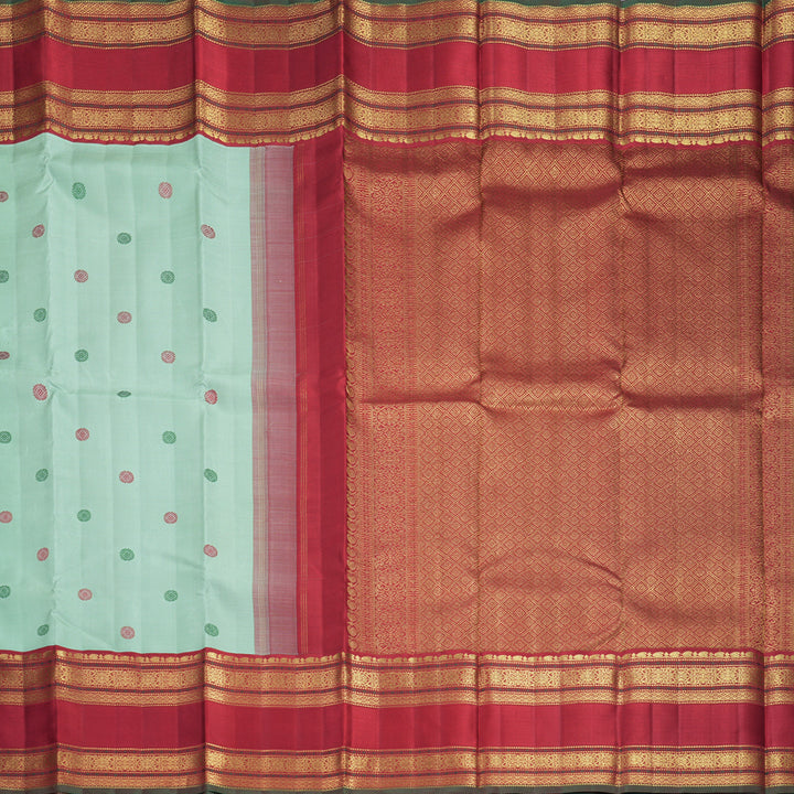Hayagrivas Handloom Pastel Green Kanjivaram Silk Saree with Red Border KBF840H10-1