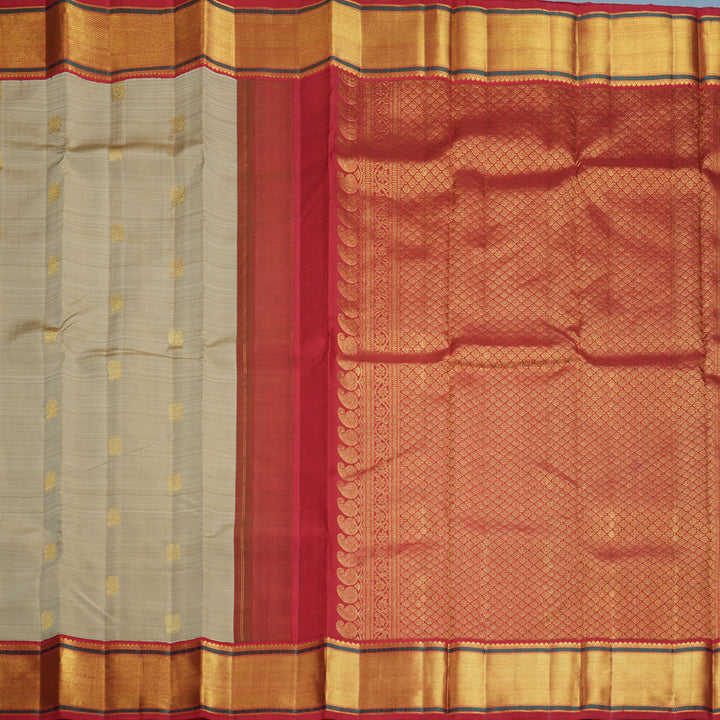 Hayagrivas Handloom Greige Kanjivaram Silk Saree with Red Border KBF840H11-1