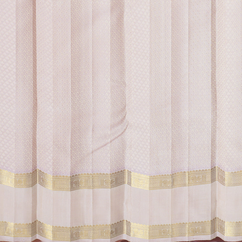 Hayagrivas Handloom Half-White Kanjivaram Silk Saree with Pastel Pink Border KBF840H6-1