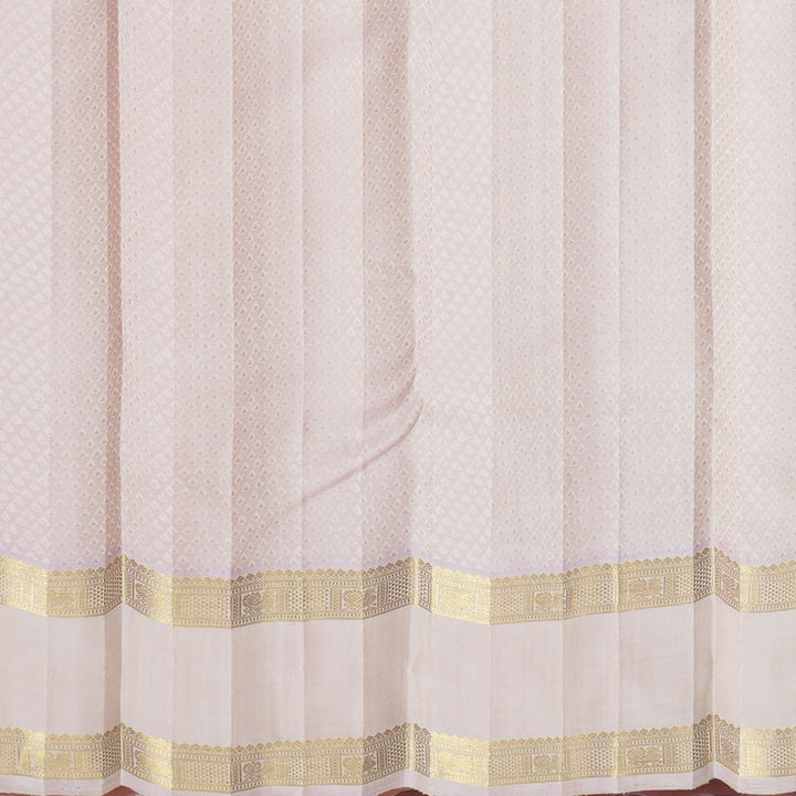Hayagrivas Handloom Half-White Kanjivaram Silk Saree with Pastel Pink Border KBF840H6-1