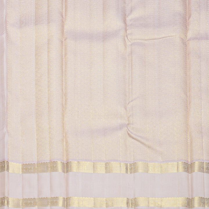 Hayagrivas Handloom Half-White Kanjivaram Silk Saree with Pastel Pink Border KBF840H6-1