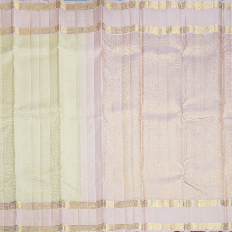 Hayagrivas Handloom Half-White Kanjivaram Silk Saree with Pastel Pink Border KBF840H6-1
