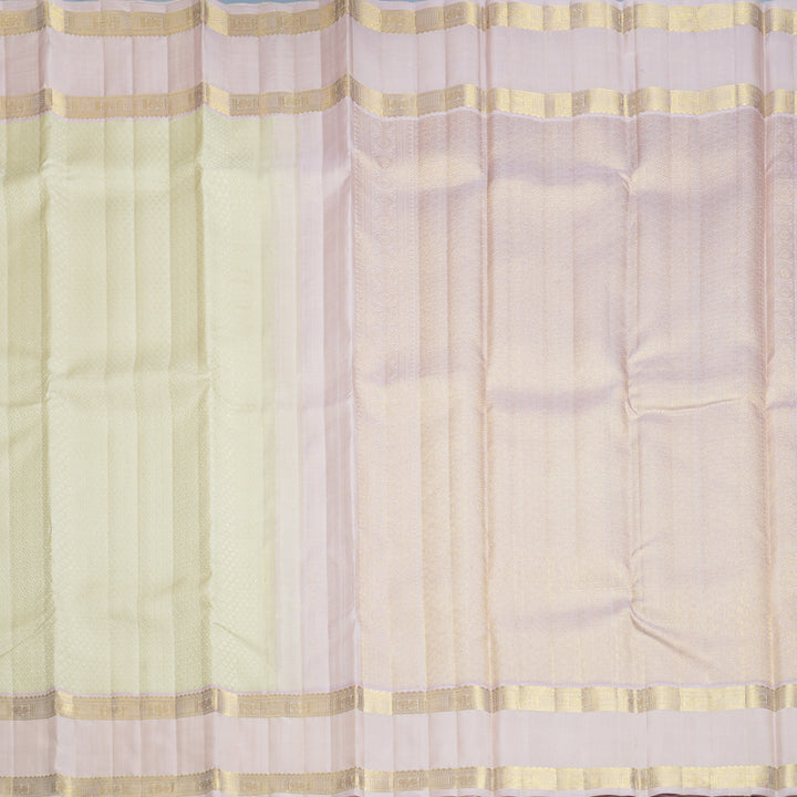 Hayagrivas Handloom Half-White Kanjivaram Silk Saree with Pastel Pink Border KBF840H6-1