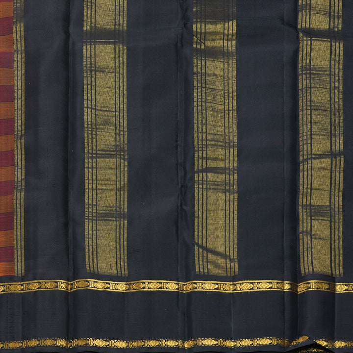 Hayagrivas Handloom Red &amp; Orange Checks Kanjivaram Silk Saree with Black Border KBF840H7-1
