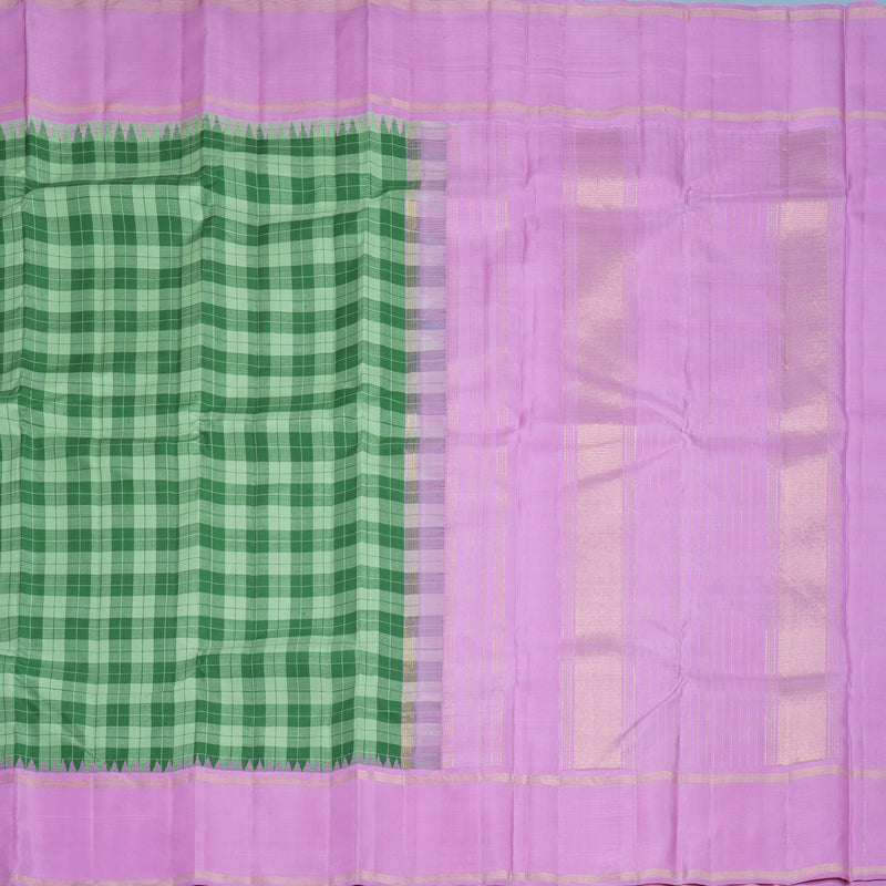 Hayagrivas Handloom Green Checks Kanjivaram Silk Saree with Lavender-Pink Border KBF840H8-1