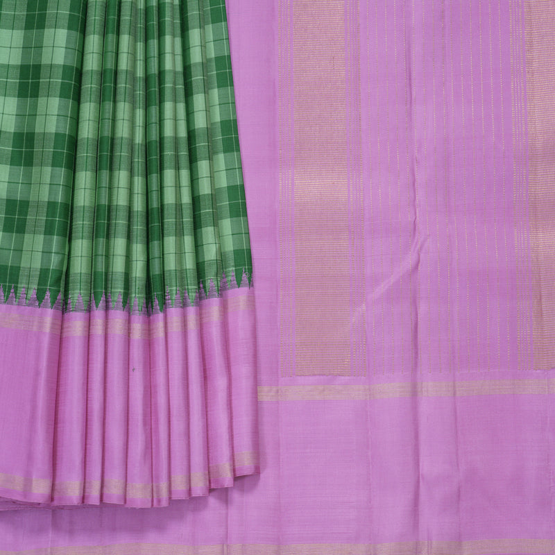Hayagrivas Handloom Green Checks Kanjivaram Silk Saree with Lavender-Pink Border KBF840H8-1