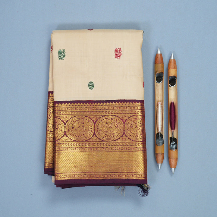Hayagrivas Handloom Sandal Kanjivaram Silk Saree with Wine Purple Border KBF840H9-1
