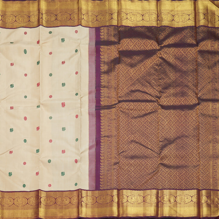 Hayagrivas Handloom Sandal Kanjivaram Silk Saree with Wine Purple Border KBF840H9-1