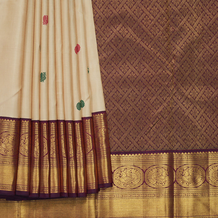 Hayagrivas Handloom Sandal Kanjivaram Silk Saree with Wine Purple Border KBF840H9-1