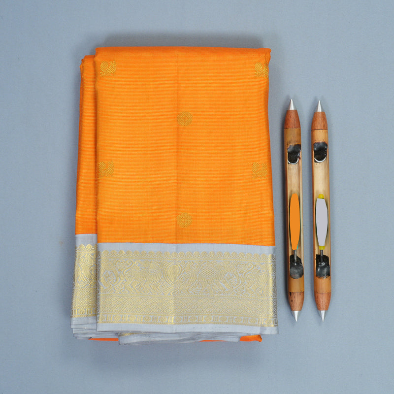 Hayagrivas Handloom Mambazham Orange Kanjivaram Silk Saree with Ash Grey Border KBF841H4-1