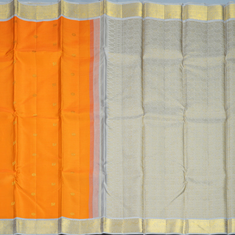 Hayagrivas Handloom Mambazham Orange Kanjivaram Silk Saree with Ash Grey Border KBF841H4-1