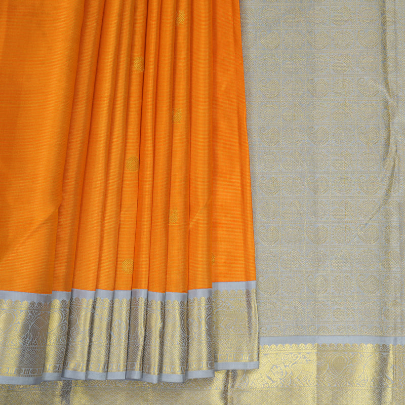 Hayagrivas Handloom Mambazham Orange Kanjivaram Silk Saree with Ash Grey Border KBF841H4-1