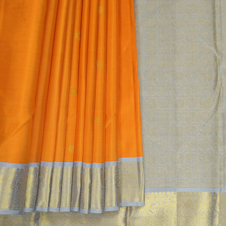Hayagrivas Handloom Mambazham Orange Kanjivaram Silk Saree with Ash Grey Border KBF841H4-1
