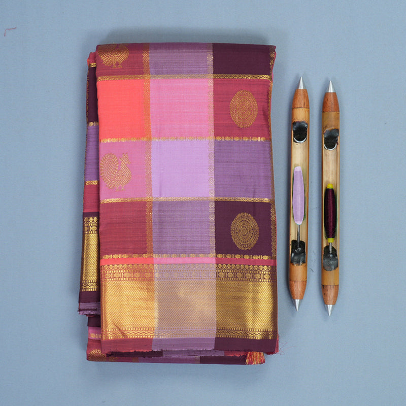 Hayagrivas Handloom Multicolour Checks Kanjivaram Silk Saree KBF841H5-1